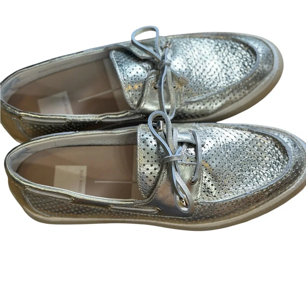Dolce Vita Metallic‎ Gold Perforated Boat Shoes Loafers Casual Comfort - Picture 2 of 8
